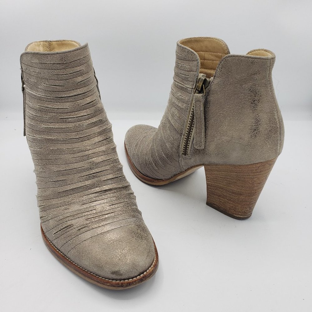 Paul Green Malibu Ankle Boots 7.5 Gray Metallic Leather Nubuck Double Zips